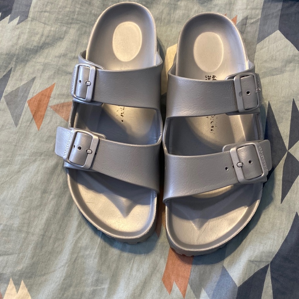 Silver rubber Birkenstocks